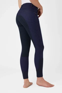 * Naisten Denim Ratsastushousut Nahkaisilla Kokopaikoilla