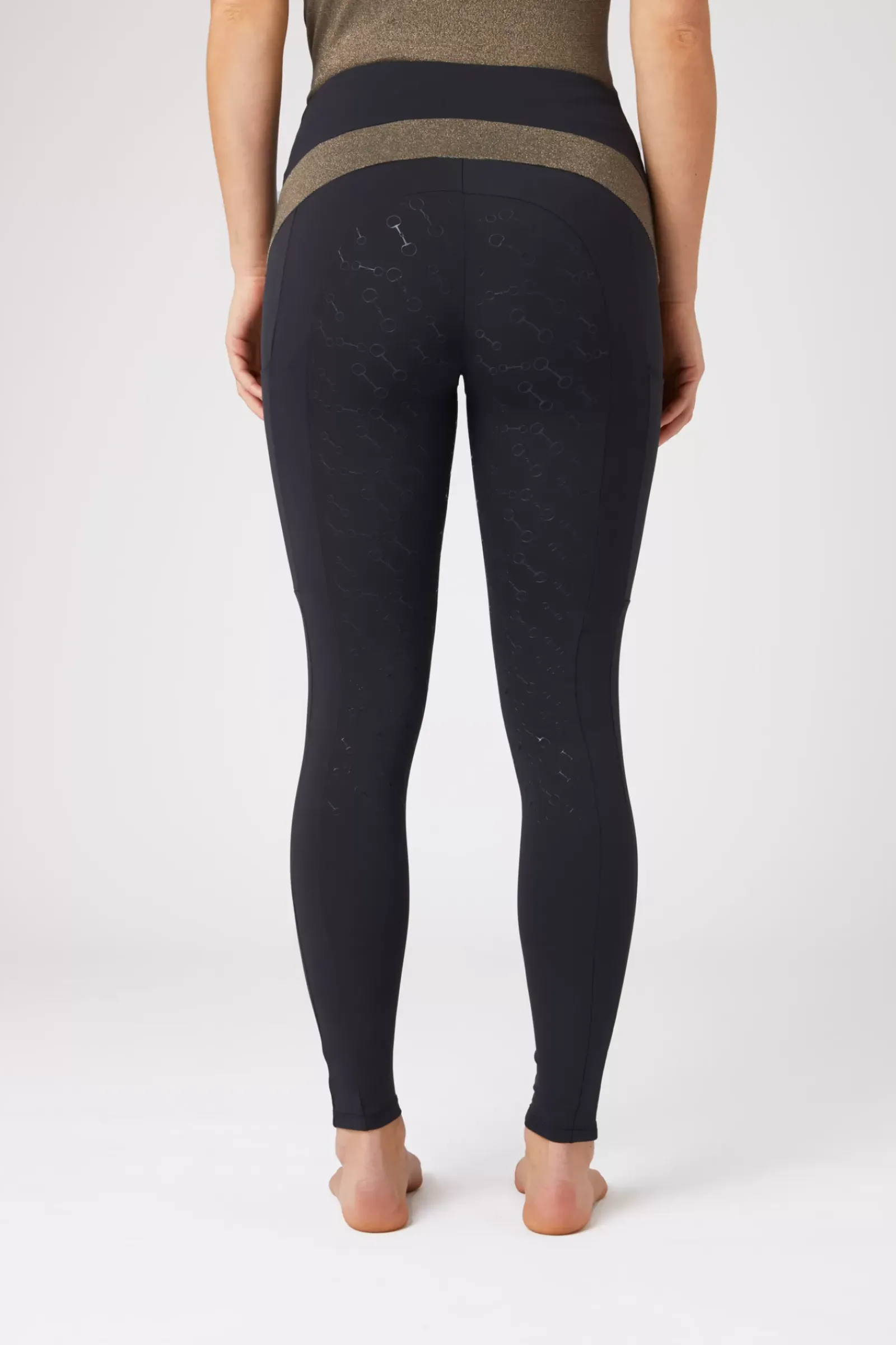 * Sagira Naisten Kokopaikkaiset Ratsastusleggingsit Silikonipainatuksilla Ja Kullanvarisilla Yksityiskohdilla