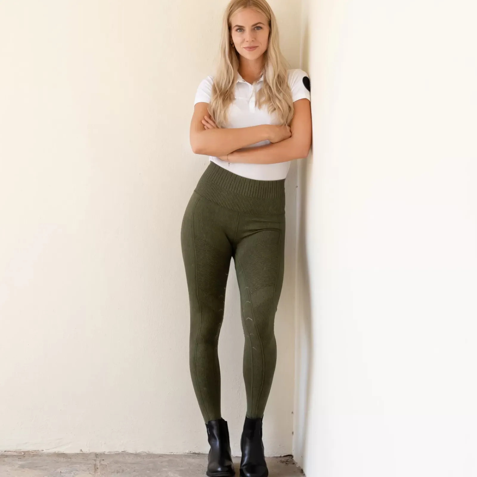 * Vanessa Denim-Look Naisten Saumattomat, Kokopaikkaiset Ratsastusleggingsit Silikonipainatuksilla