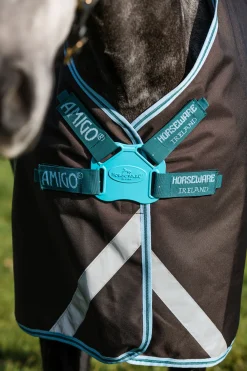 horseware Amigo Bravo 12 Plus Ulkoloimi Levykiinnityksella, 250 G Excalibur/Aqua & Turquoise