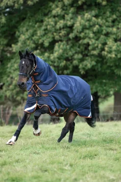 Outlet horseware Rambo Supreme Lite Ulkoloimi Irrotettavalla Kaulakappaleella, 50 G Navy/ Orange/ Tan Brown